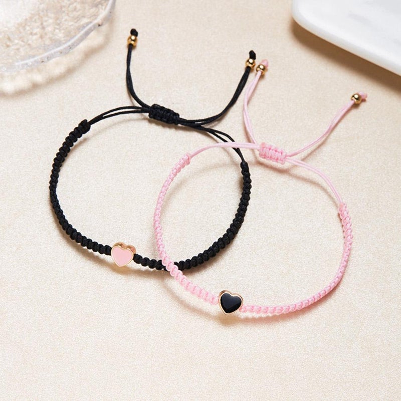 Set of 2 Colorful Heart Beaded Matching Bracelets, Couples Friendship Bracelet, Adjustable Braided Bracelet Cute Jewelry Gifts for Friends - Image 2